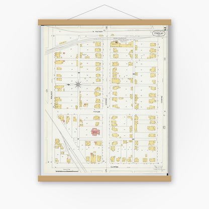Old map wall art mockup — magnetic wood frame on white wall — Sanborn Fire Insurance Map from Findlay, Hancock County, Ohio (1901), Sheet #0007