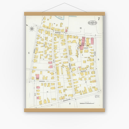 Old map wall art mockup — magnetic wood frame on white wall — Sanborn Fire Insurance Map from Newburyport, Essex County, Massachusetts (1900), Sheet #0007