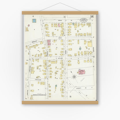 Old map wall art mockup — magnetic wood frame on white wall — Sanborn Fire Insurance Map from Sing Sing, Westchester County, New York (1897), Sheet #0014