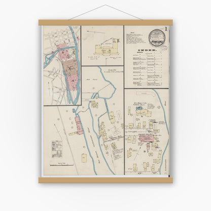 Old map wall art mockup — magnetic wood frame on white wall — Sanborn Fire Insurance Map from Honesdale, Wayne County, Pennsylvania (1885) - Complete Map Set