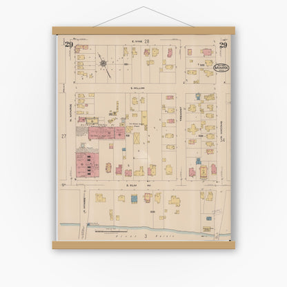Old map wall art mockup — magnetic wood frame on white wall — Sanborn Fire Insurance Map from Monroe, Monroe County, Michigan (1922), Sheet #0029