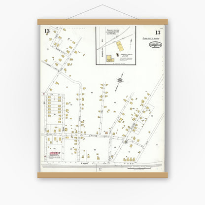 Old map wall art mockup — magnetic wood frame on white wall — Sanborn Fire Insurance Map from Thomasville, Davidson County, North Carolina (1923), Sheet #0013