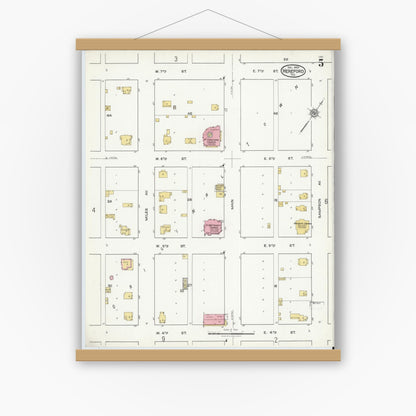 Old map wall art mockup — magnetic wood frame on white wall — Sanborn Fire Insurance Map from Hereford, Deaf Smith County, Texas (1920), Sheet #0005