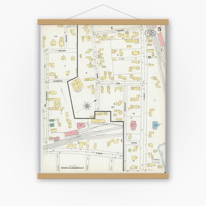 Old map wall art mockup — magnetic wood frame on white wall — Sanborn Fire Insurance Map from Ayer, Middlesex County, Massachusetts (1902), Sheet #0005