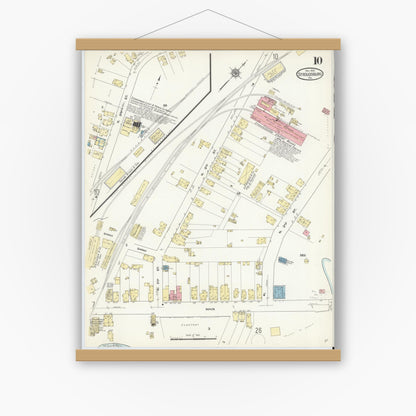 Old map wall art mockup — magnetic wood frame on white wall — Sanborn Fire Insurance Map from Stroudsburg, Monroe County, Pennsylvania (1912), Sheet #0010