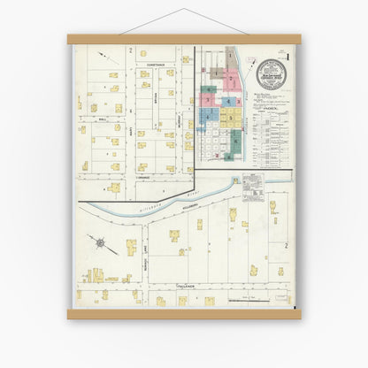 Old map wall art mockup — magnetic wood frame on white wall — Sanborn Fire Insurance Map from New Smyrna, Valusia County, Florida (1912) - Complete Map Set