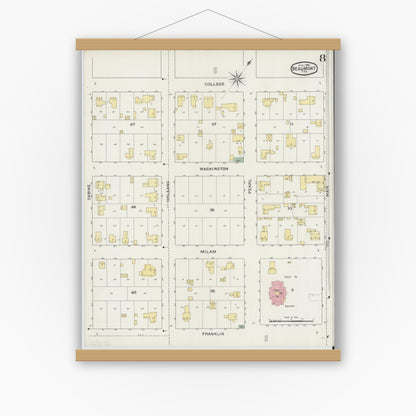 Old map wall art mockup — magnetic wood frame on white wall — Sanborn Fire Insurance Map from Beaumont, Jefferson County, Texas (1894), Sheet #0008