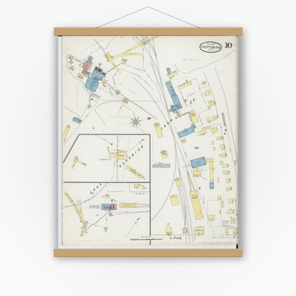 Old map wall art mockup — magnetic wood frame on white wall — Sanborn Fire Insurance Map from Ishpeming, Marquette County, Michigan (1892), Sheet #0010