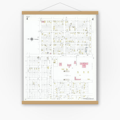 Old map wall art mockup — magnetic wood frame on white wall — Sanborn Fire Insurance Map from Freer, Duval County, Texas (1948), Sheet #0004