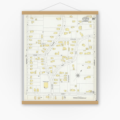 Old map wall art mockup — magnetic wood frame on white wall — Sanborn Fire Insurance Map from Hyde Park, Norfolk County, Massachusetts (1900), Sheet #0016