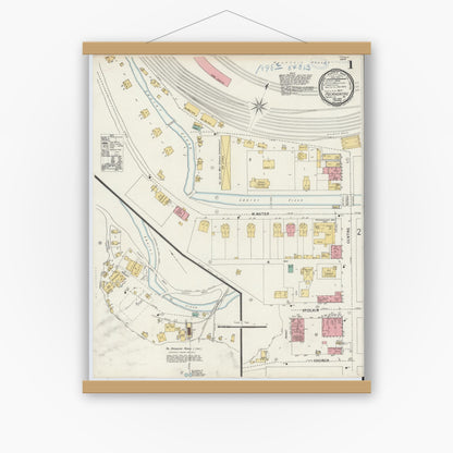 Old map wall art mockup — magnetic wood frame on white wall — Sanborn Fire Insurance Map from Pocahontas, Tazewell County, Virginia (1898) - Complete Map Set