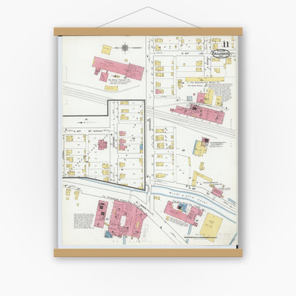 Old map wall art mockup — magnetic wood frame on white wall — Sanborn Fire Insurance Map from Miamisburg, Montgomery County, Ohio (1919), Sheet #0011