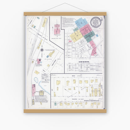 Old map wall art mockup — magnetic wood frame on white wall — Sanborn Fire Insurance Map from Fayette, Howard County, Missouri (1910) - Complete Map Set