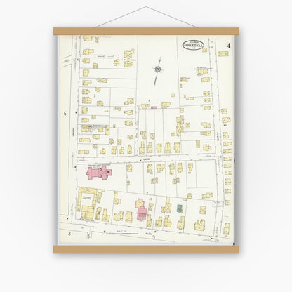 Old map wall art mockup — magnetic wood frame on white wall — Sanborn Fire Insurance Map from Cobleskill, Schoharie County, New York (1909), Sheet #0004