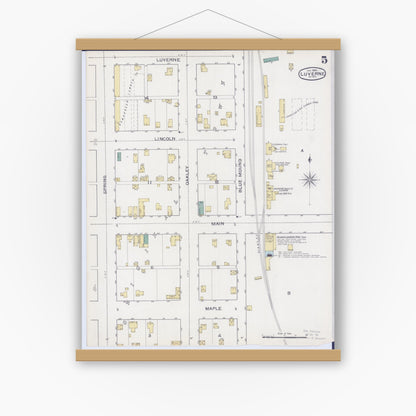 Old map wall art mockup — magnetic wood frame on white wall — Sanborn Fire Insurance Map from Luverne, Rock County, Minnesota (1894), Sheet #0005
