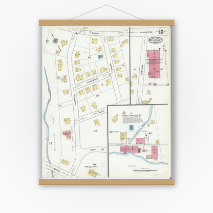 Old map wall art mockup — magnetic wood frame on white wall — Sanborn Fire Insurance Map from Wellesley, Norfolk County, Massachusetts (1919), Sheet #0015