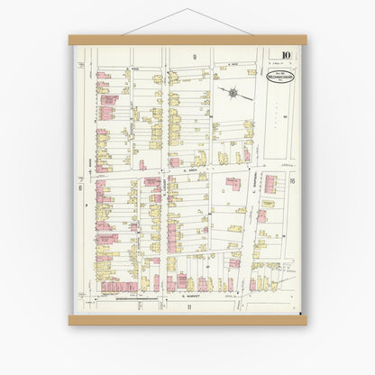 Old map wall art mockup — magnetic wood frame on white wall — Sanborn Fire Insurance Map from Mechanicsburg, Cumberland County, Pennsylvania (1911), Sheet #0010