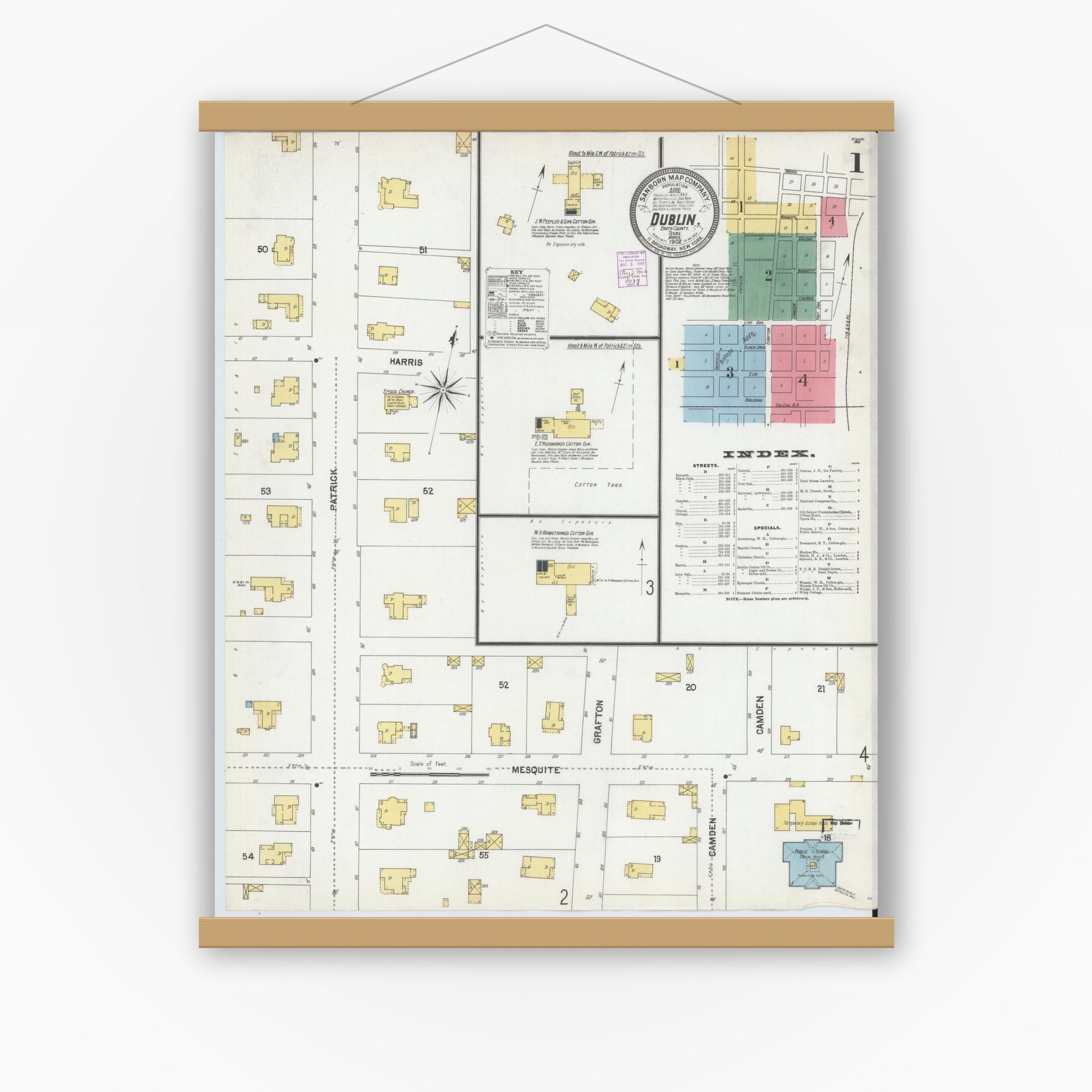 Old map wall art mockup — magnetic wood frame on white wall — Sanborn Fire Insurance Map from Dublin, Erath County, Texas (1902) - Complete Map Set