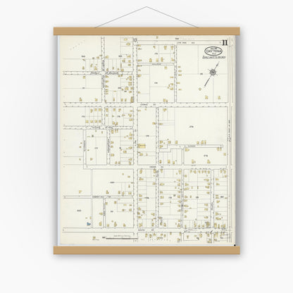 Old map wall art mockup — magnetic wood frame on white wall — Sanborn Fire Insurance Map from Daytona, Volusia County, Florida (1916), Sheet #0011