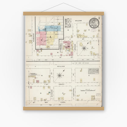 Old map wall art mockup — magnetic wood frame on white wall — Sanborn Fire Insurance Map from Carlstadt, Bergen County, New Jersey (1884) - Complete Map Set