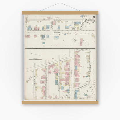Old map wall art mockup — magnetic wood frame on white wall — Sanborn Fire Insurance Map from Coatesville, Chester County, Pennsylvania (1886), Sheet #0003