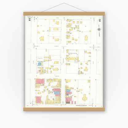 Old map wall art mockup — magnetic wood frame on white wall — Sanborn Fire Insurance Map from Refugio, Refugio County, Texas (1935), Sheet #0002