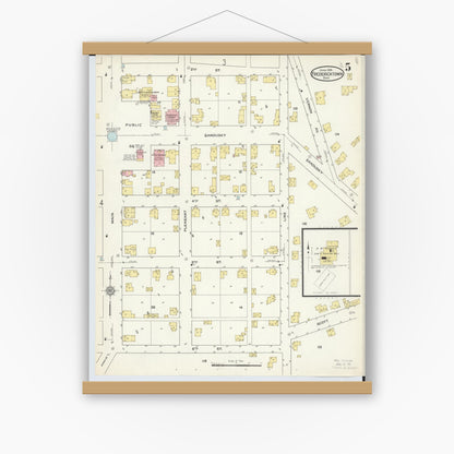 Old map wall art mockup — magnetic wood frame on white wall — Sanborn Fire Insurance Map from Fredericktown, Knox County, Ohio (1915), Sheet #0005