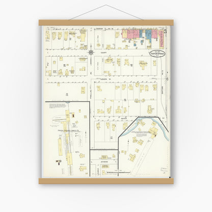 Old map wall art mockup — magnetic wood frame on white wall — Sanborn Fire Insurance Map from Tarpon Springs, Pinellas County, Florida (1913), Sheet #0005