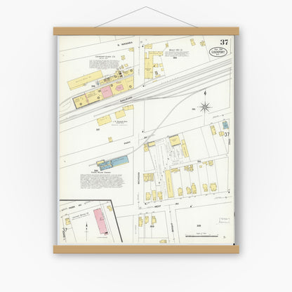 Old map wall art mockup — magnetic wood frame on white wall — Sanborn Fire Insurance Map from Lockport, Niagara County, New York (1909), Sheet #0037