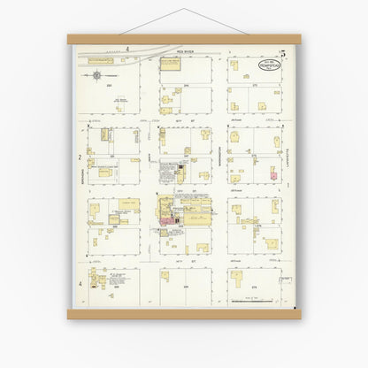 Old map wall art mockup — magnetic wood frame on white wall — Sanborn Fire Insurance Map from Hempstead, Waller County, Texas (1912), Sheet #0005