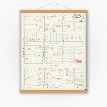 Old map wall art mockup — magnetic wood frame on white wall — Sanborn Fire Insurance Map from Grand Rapids, Itasca County, Minnesota (1913), Sheet #0002