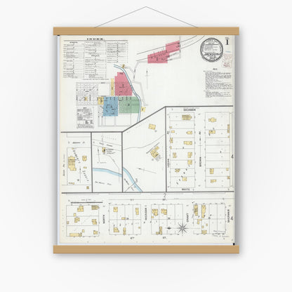Old map wall art mockup — magnetic wood frame on white wall — Sanborn Fire Insurance Map from Jackson, Jackson County, Minnesota (1900) - Complete Map Set