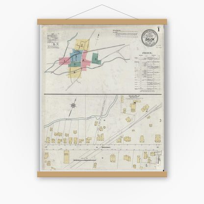 Old map wall art mockup — magnetic wood frame on white wall — Sanborn Fire Insurance Map from Salem, Washington County, New York (1912) - Complete Map Set