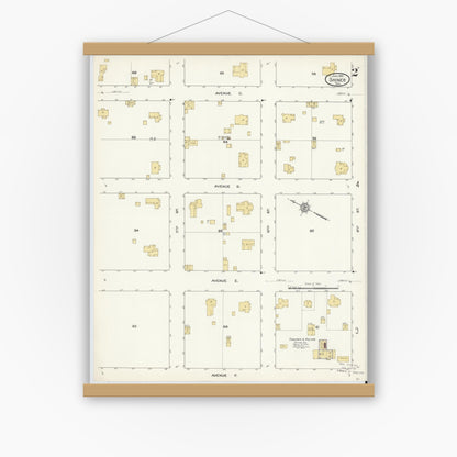Old map wall art mockup — magnetic wood frame on white wall — Sanborn Fire Insurance Map from Shiner, Lavaca County, Texas (1912), Sheet #0002