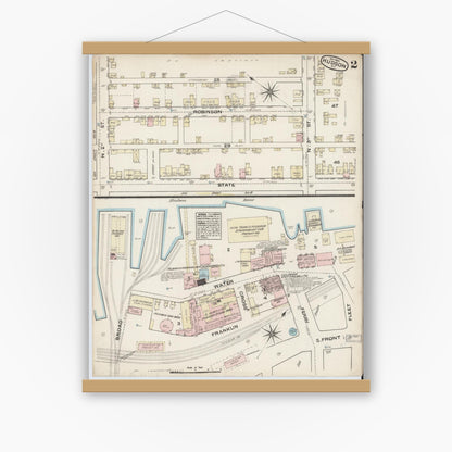 Old map wall art mockup — magnetic wood frame on white wall — Sanborn Fire Insurance Map from Hudson, Columbia County, New York (1884) - Complete Map Set