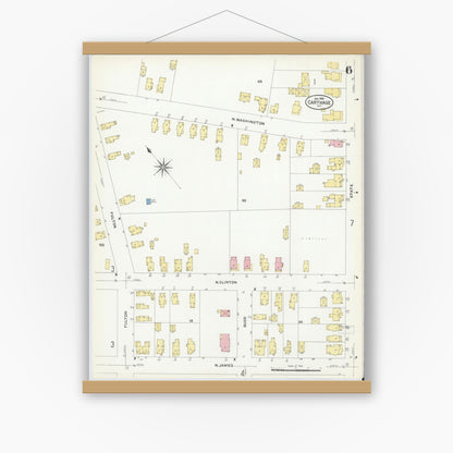 Old map wall art mockup — magnetic wood frame on white wall — Sanborn Fire Insurance Map from Carthage, Jefferson County, New York (1908), Sheet #0006