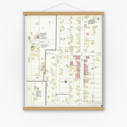 Old map wall art mockup — magnetic wood frame on white wall — Sanborn Fire Insurance Map from Dalton, Wayne County, Ohio (1911), Sheet #0002