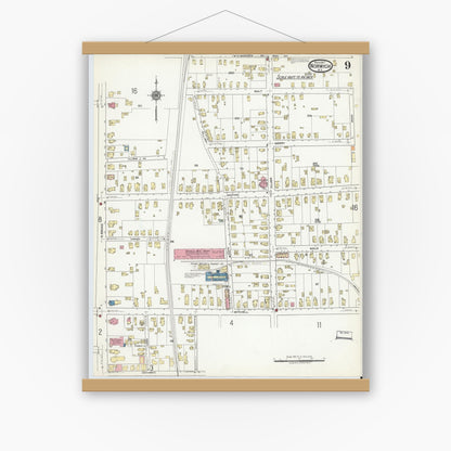 Old map wall art mockup — magnetic wood frame on white wall — Sanborn Fire Insurance Map from Norwich, Chenango County, New York (1917), Sheet #0009