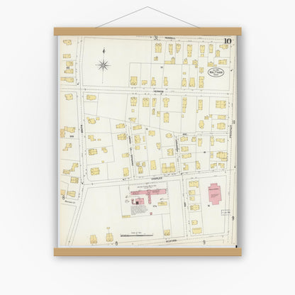 Old map wall art mockup — magnetic wood frame on white wall — Sanborn Fire Insurance Map from Waltham, Middlesex County, Massachusetts (1903), Sheet #0010