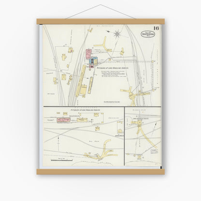 Old map wall art mockup — magnetic wood frame on white wall — Sanborn Fire Insurance Map from Ishpeming, Marquette County, Michigan (1897), Sheet #0016