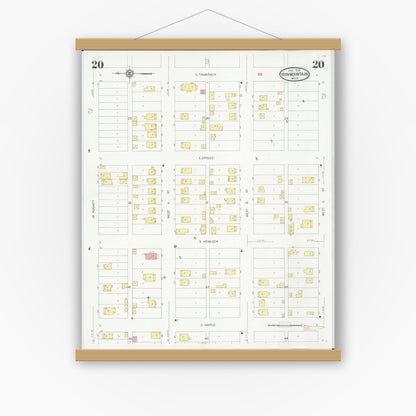 Old map wall art mockup — magnetic wood frame on white wall — Sanborn Fire Insurance Map from Iron Mountain, Dickinson County, Michigan (1930), Sheet #0020