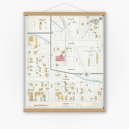 Old map wall art mockup — magnetic wood frame on white wall — Sanborn Fire Insurance Map from Albert Lea, Freeborn County, Minnesota (1899), Sheet #0010