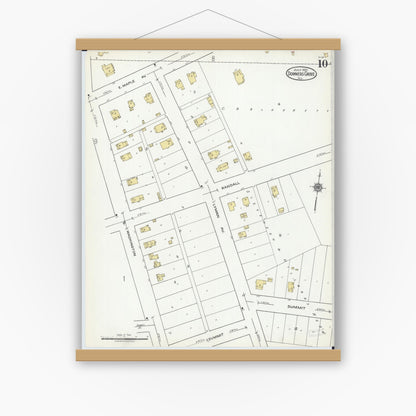 Old map wall art mockup — magnetic wood frame on white wall — Sanborn Fire Insurance Map from Downers Grove, Dupage County, Illinois (1921), Sheet #0010
