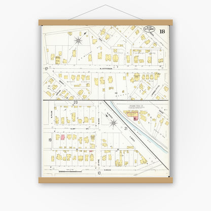 Old map wall art mockup — magnetic wood frame on white wall — Sanborn Fire Insurance Map from Ottumwa, Wapello County, Iowa (1902), Sheet #0018