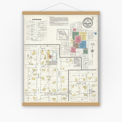 Old map wall art mockup — magnetic wood frame on white wall — Sanborn Fire Insurance Map from Gallatin, Daviess County, Missouri (1921), Sheet #0001