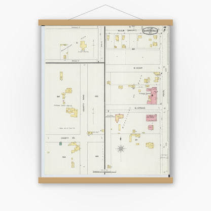 Old map wall art mockup — magnetic wood frame on white wall — Sanborn Fire Insurance Map from Chippewa Falls, Chippewa County, Wisconsin (1895), Sheet #0007