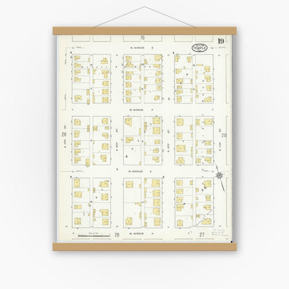 Old map wall art mockup — magnetic wood frame on white wall — Sanborn Fire Insurance Map from Temple, Bell County, Texas (1915), Sheet #0019
