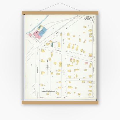 Old map wall art mockup — magnetic wood frame on white wall — Sanborn Fire Insurance Map from Vassar, Tuscola County, Michigan (1909), Sheet #0002