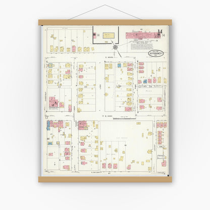 Old map wall art mockup — magnetic wood frame on white wall — Sanborn Fire Insurance Map from Jefferson City, Cole County, Missouri (1916), Sheet #0014