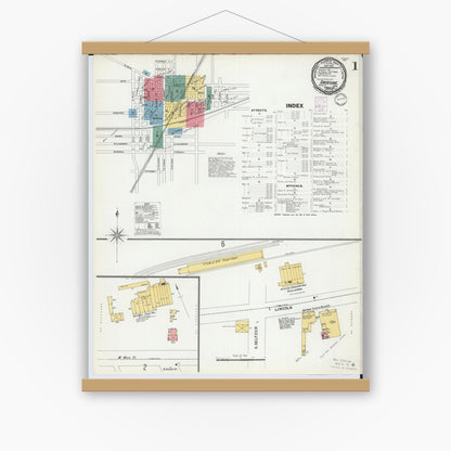 Old map wall art mockup — magnetic wood frame on white wall — Sanborn Fire Insurance Map from Crestline, Crawford County, Ohio (1901), Sheet #0001